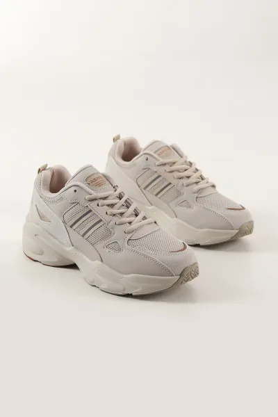 Bej Kalın Taban Bağcıklı Kadın Spor Ayakkabı 454558