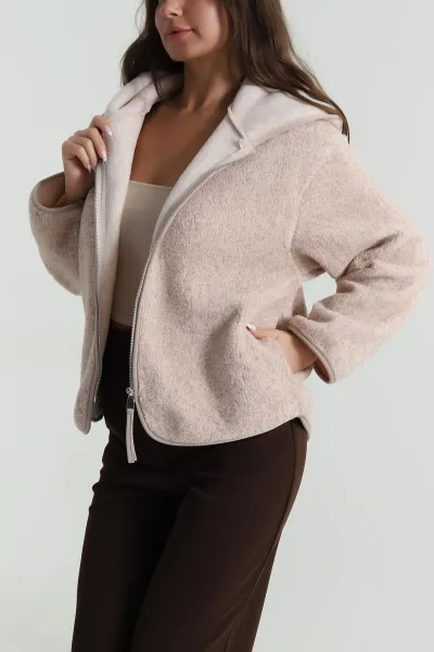 Bej Kapşonlu Teddy Kadın Mont 486069