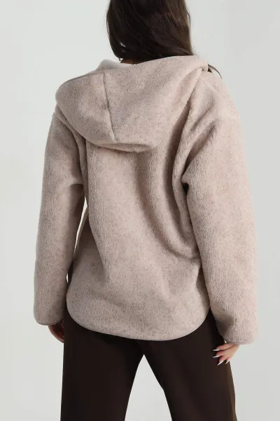 Bej Kapşonlu Teddy Kadın Mont 486069