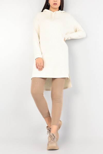 Bej Kapüşonlu Triko Tunik 86162