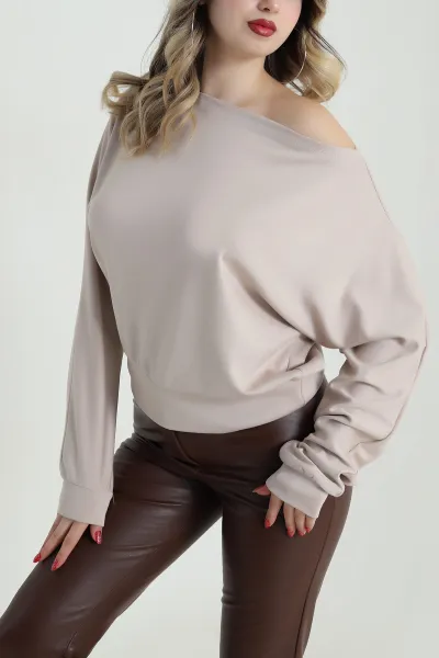 Bej Kayık Yaka Modal Kadın Bluz 484696