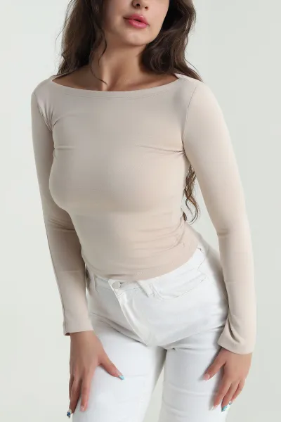 Bej Kayık Yaka Uzun Kol Oysho Kadın Bluz 484508