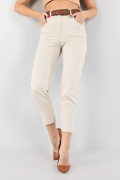 Bej Kemerli Bayan Gabardin Pantolon 96605