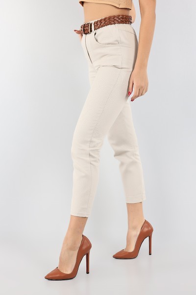 Bej Kemerli Bayan Gabardin Pantolon 96605