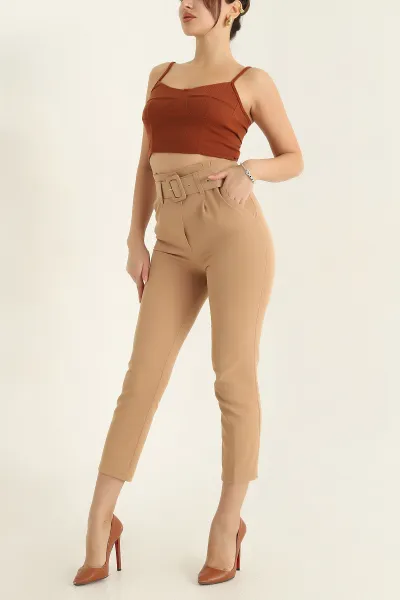 Bej Kemerli Dabıl Bayan Pantolon 322175