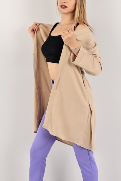 Bej Kemerli Duble Kol Kimono Hırka 116411