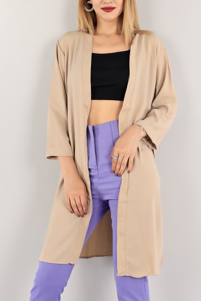 Bej Kemerli Duble Kol Kimono Hırka 116411