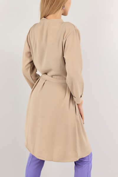 Bej Kemerli Duble Kol Kimono Hırka 116411