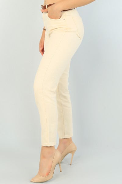 Bej Kemerli Mom Bayan Kot Pantolon 68305
