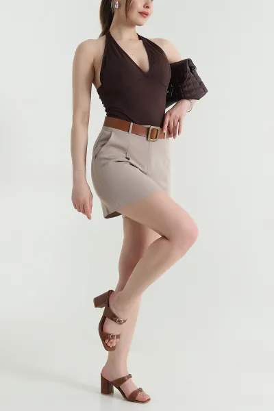 Bej Kemerli Terni Kadın Şort 466028