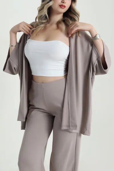 Bej Kimono Pantolon Kadın İkili Takım 479530