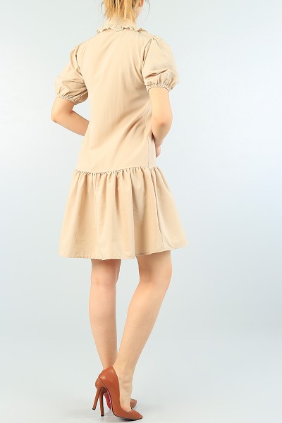 Bej Kol ve Yaka Dantelli Poplin Elbise 63410