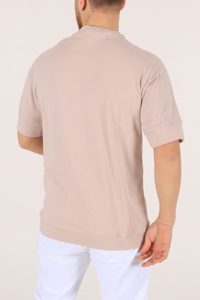 Bej Kolları Lastikli Oversize Erkek Tişört 172421
