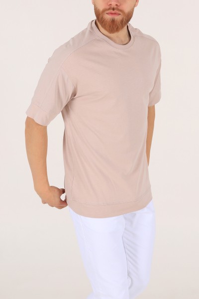 Bej Kolları Lastikli Oversize Erkek Tişört 172421