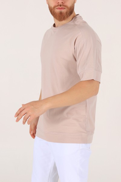 Bej Kolları Lastikli Oversize Erkek Tişört 172421