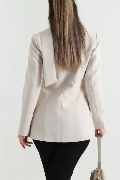 Bej Kuşaklı Dabıl Blazer Kadın Ceket 443906