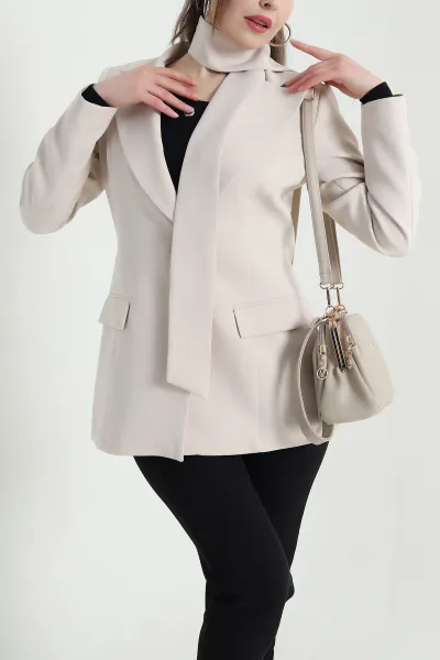 Bej Kuşaklı Dabıl Blazer Kadın Ceket 443906