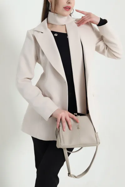Bej Kuşaklı Dabıl Blazer Kadın Ceket 443906