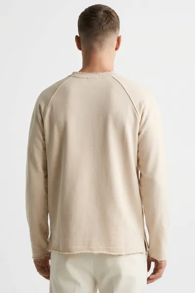 Bej Lazer Kesim Nakışlı Erkek Sweatshirt 422033