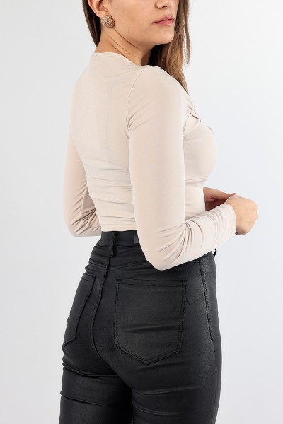 Bej Likralı Crop Bluz 89483