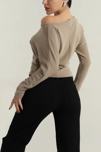 Bej Likralı Modal Kadın Badi 413956