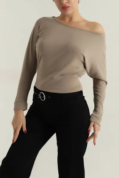 Bej Likralı Modal Kadın Badi 413956