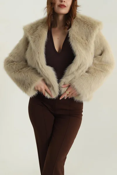 Bej Lolita Kürk Kadın Mont 406845