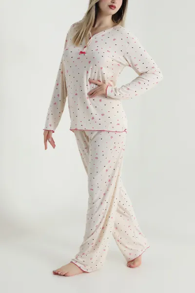 Bej Milan Soft Fiyonklu Kadın Pijama Takımı 488923