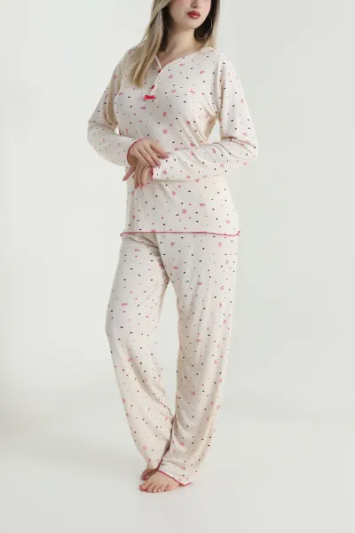 Bej Milan Soft Fiyonklu Kadın Pijama Takımı 488923