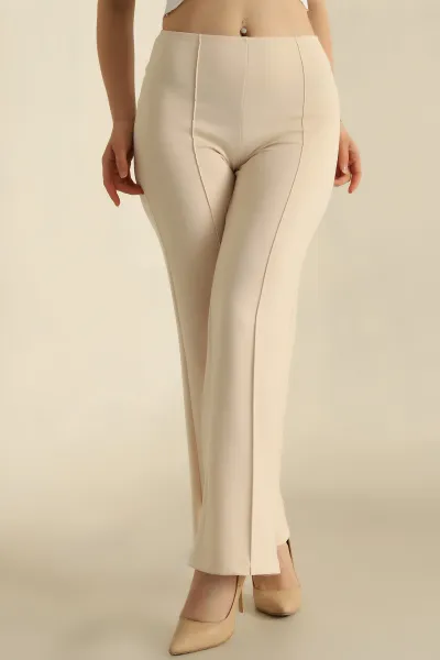 Bej Modal Kumaş Çimalı Bayan Pantolon 265924