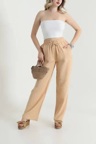 Bej Müslin Keten Kadın Pantolon 467360