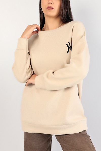 Bej Nakışlı Bayan Şardonlu Sweat 84996
