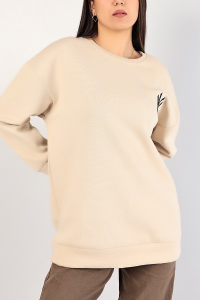 Bej Nakışlı Bayan Şardonlu Sweat 84996