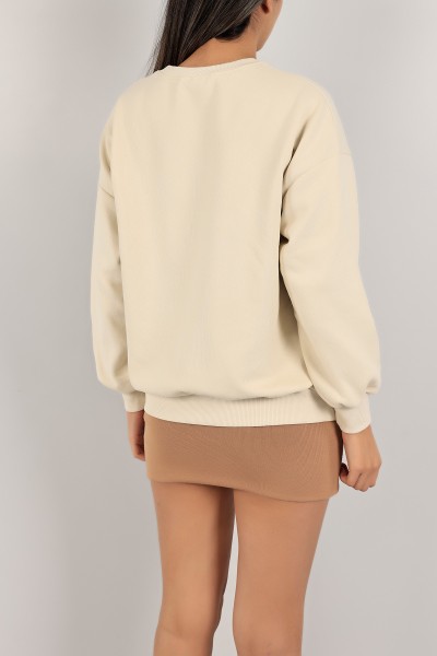 Bej Nakışlı Şardonlu Bayan Sweat 142413