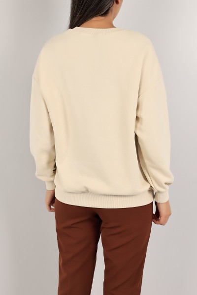 Bej Nakışlı Şardonlu Bayan Sweat 142475