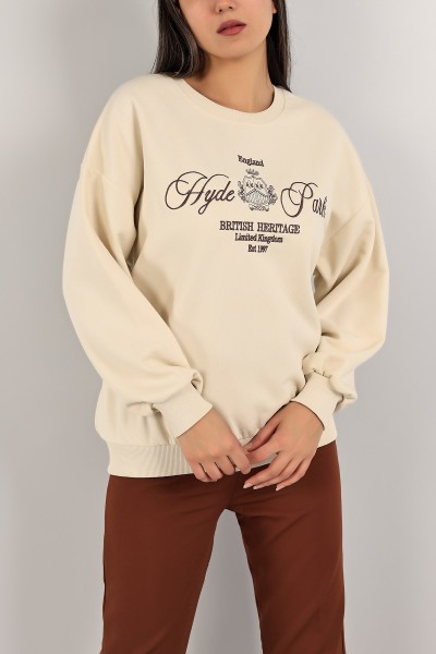 Bej Nakışlı Şardonlu Bayan Sweat 142475