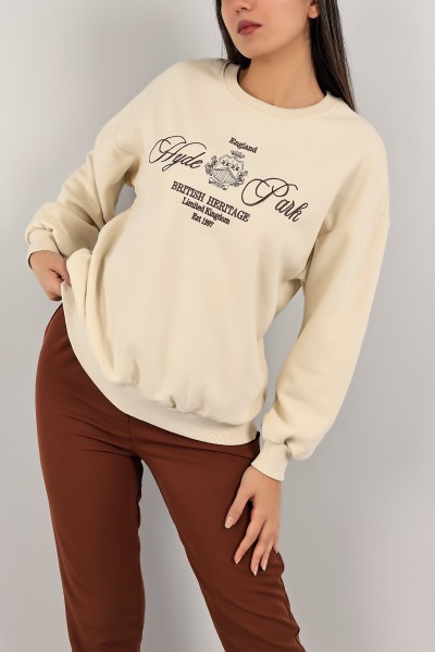 Bej Nakışlı Şardonlu Bayan Sweat 142475