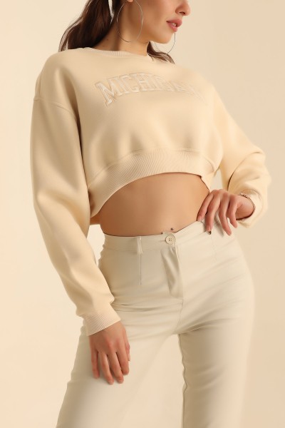 Bej Nakışlı Şardonlu Bayan Sweat 216652
