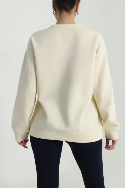 Bej Nakışlı Şardonlu Kadın Fermuarsız Sweat 498272