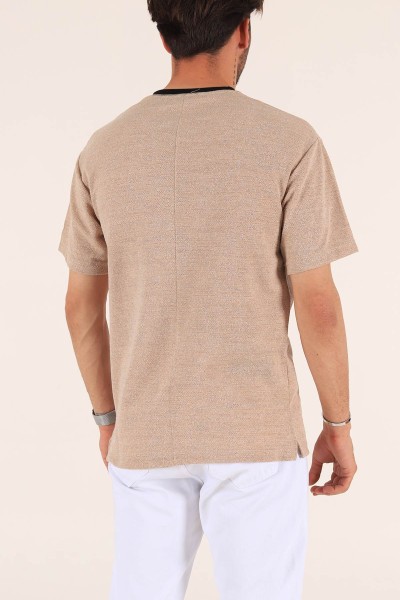 Bej Orıgınal Baskılı Dokulu Oversize Erkek Tişört 177472
