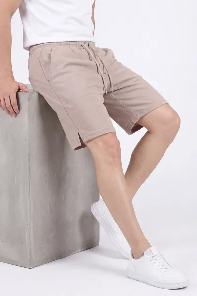 Bej Örme Kumaş Belden Bağlamalı Erkek Şort 465480