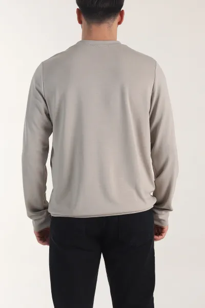 Bej Osyho Kumaş Bisiklet Yaka Erkek Sweatshirt 407678