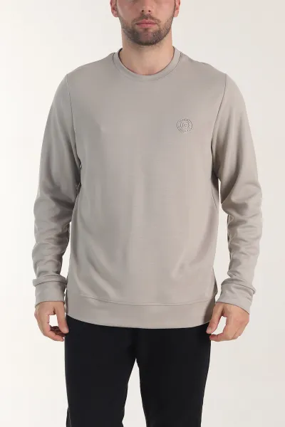 Bej Osyho Kumaş Bisiklet Yaka Erkek Sweatshirt 407678