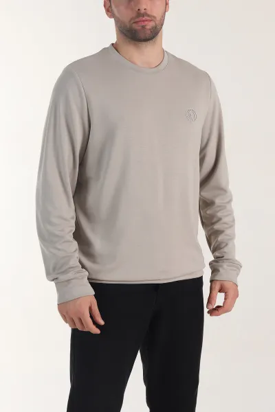Bej Osyho Kumaş Bisiklet Yaka Erkek Sweatshirt 407678