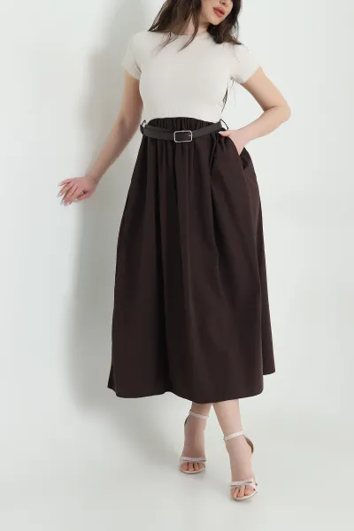 Bej Ottoman Garnili Poplin Kadın Elbise 448300