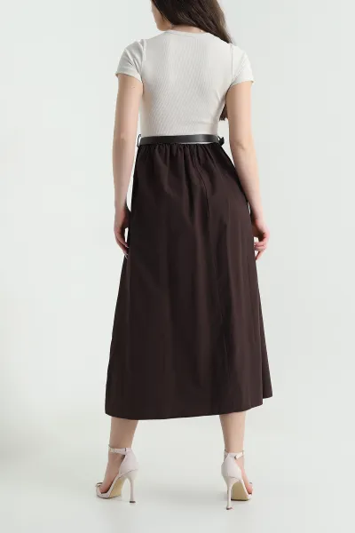Bej Ottoman Garnili Poplin Kadın Elbise 448300