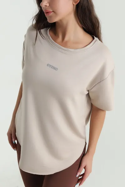 Bej Oval Kesim Modal Kadın Tişört 480107