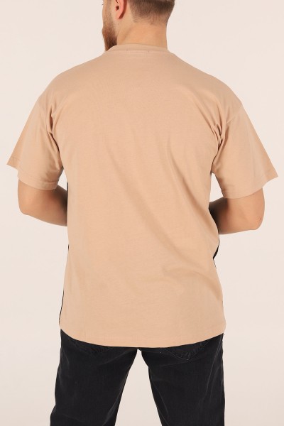 Bej Oversize Baskılı Erkek Tişört 171988