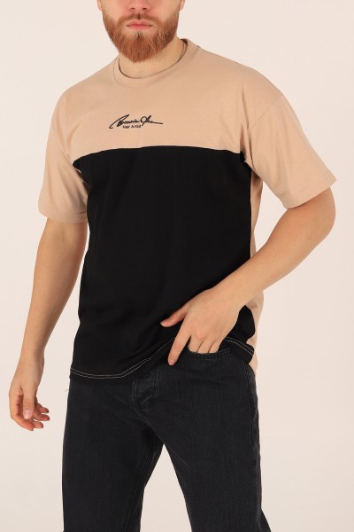 Bej Oversize Baskılı Erkek Tişört 171988