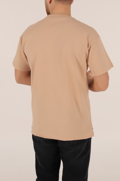 Bej Oversize Cep Detay Erkek Tişört 169691